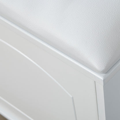 Shoe Storage Bench Cabinet With Fireproof Cushion, Double Doors And Movable Drawer For Door Entrance - White