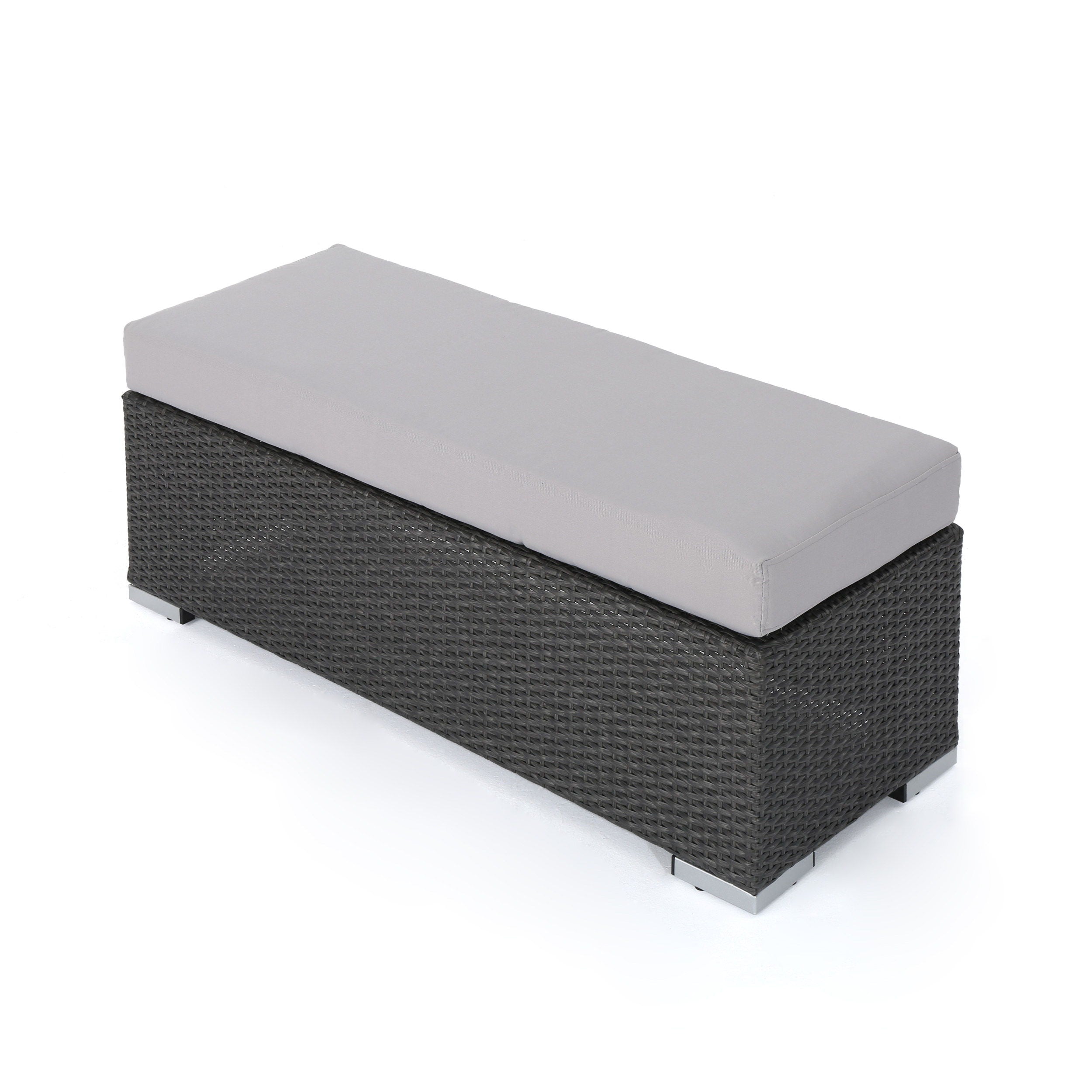 Enthrallia - Outdoor Wicker Bench With Cushion - Gray