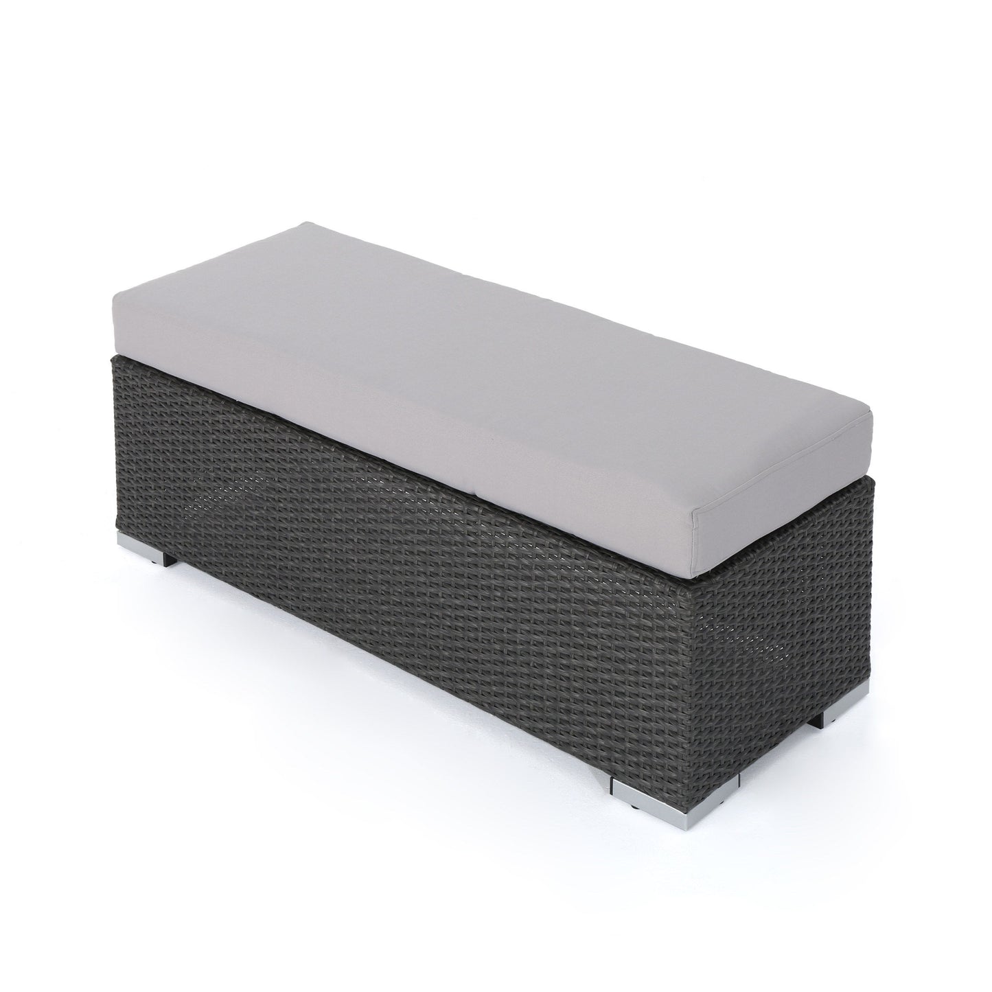 Enthrallia - Outdoor Wicker Bench With Cushion - Gray