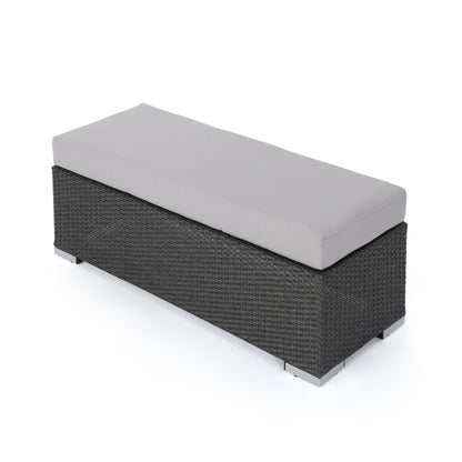 Enthrallia - Outdoor Wicker Bench With Cushion - Gray