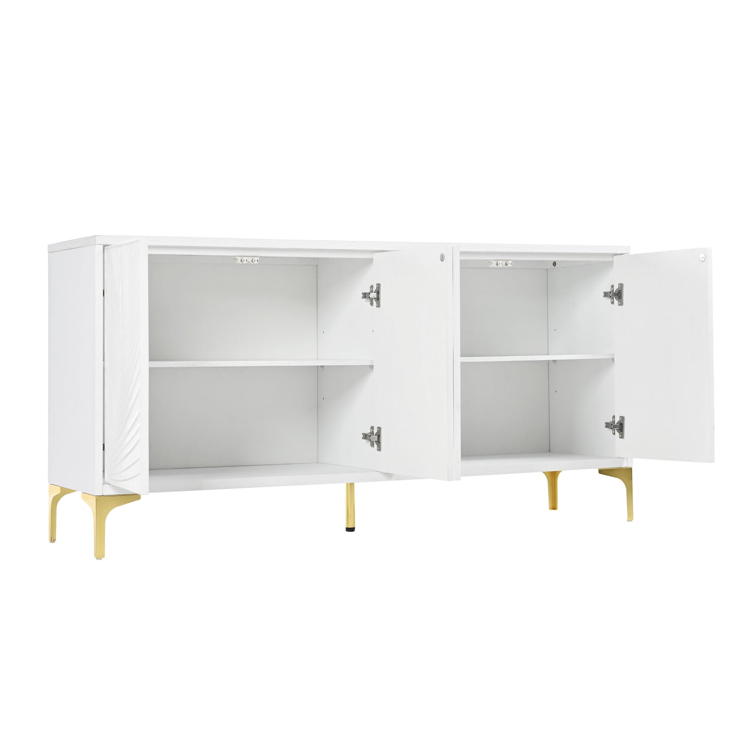 Multi Functional Storage Cabinet, 4 Door Sideboard With Unique Texture, Adjustable Shelves - White