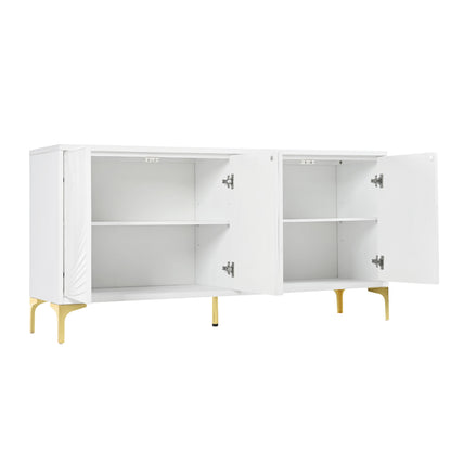Multi Functional Storage Cabinet, 4 Door Sideboard With Unique Texture, Adjustable Shelves - White