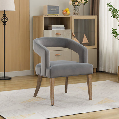 Wide Modern Barrel Open Back Upholstered Accent Chair With Weathered Solid Wood Legs Dining Chairs For Dining Room, Club, Kitchen - Gray