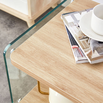 Modern 3 Layer Bedside Cabinet With Storage Function In Wood And Tempered Glass - Wood