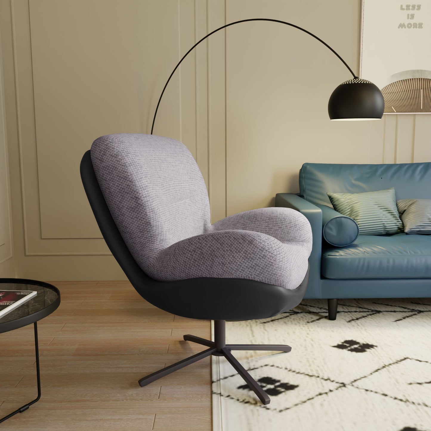 360ÔøΩÔøΩ Swivel Office Chair, Modern Chenille Chair With And Metal Base Frame, No Wheels, Accent Chair - Gray