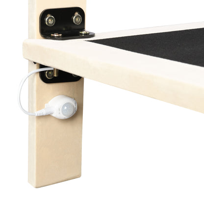 Queen Size Upholstered Bed With Sensor Light And Headboard, Floating Platform Bed - Beige