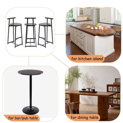 Modern Kitchen Bar Stools (Set of 3) With Footrest - Black