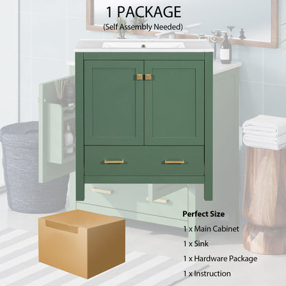 Bathroom Vanity With Single Sink, Combination Under Counter Sink, Bathroom Storage Cabinet With 2 Doors And A Drawer, Soft Closure, Multifunctional Storage - Green