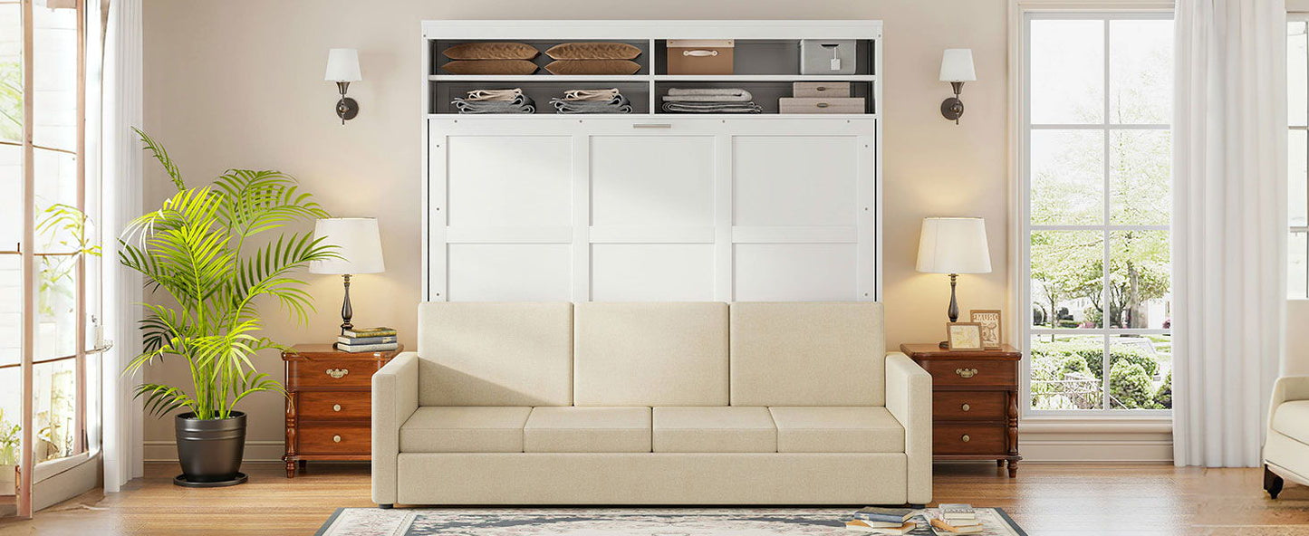 Queen Size Murphy Wall Bed With Sofa - White