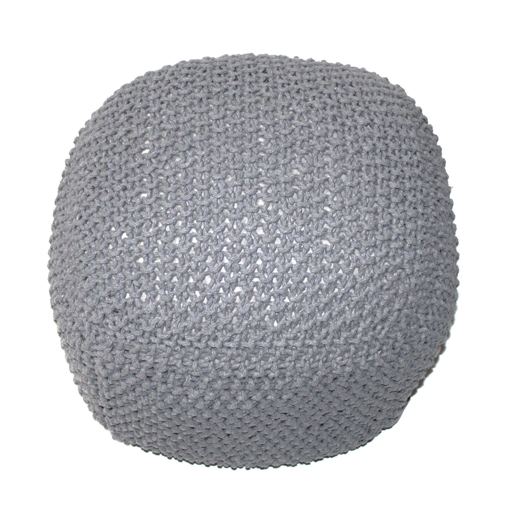 Semi Rounded Pouf Cable Knitted Perfect Seating Light - Gray