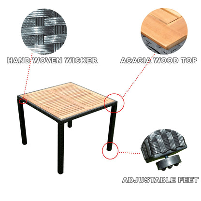 5 Piece Outdoor Patio Wicker Dining Set Patio Wicker Furniture Dining Set With Top - Black / Creme