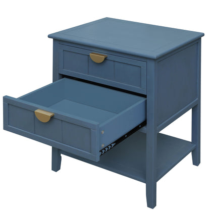2 Drawer Side Table, American Style, End Table, Suitable For Bedroom - Blue