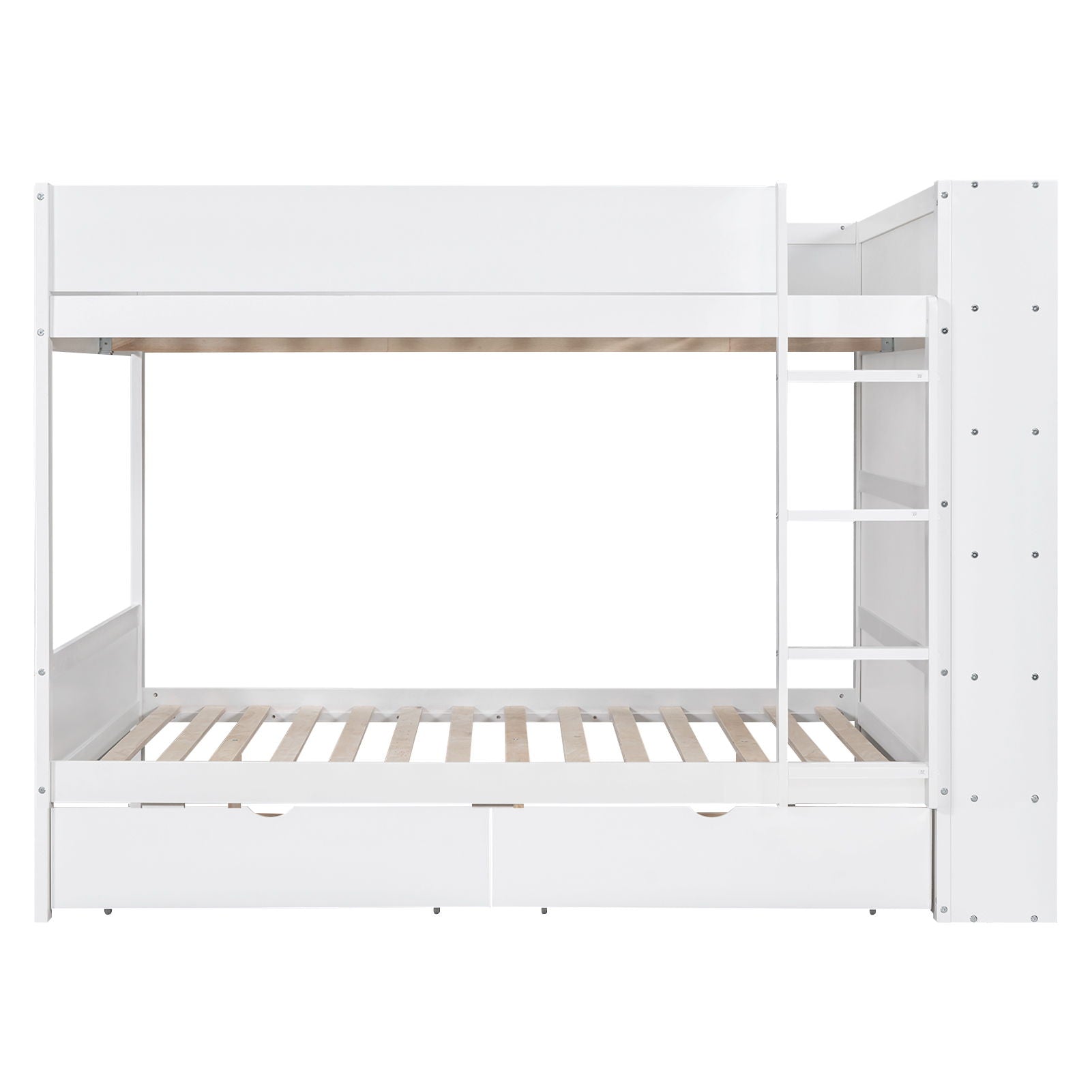 Full Over Full Bunk Bed With 2 Drawers And Multi-Layer Cabinet - White