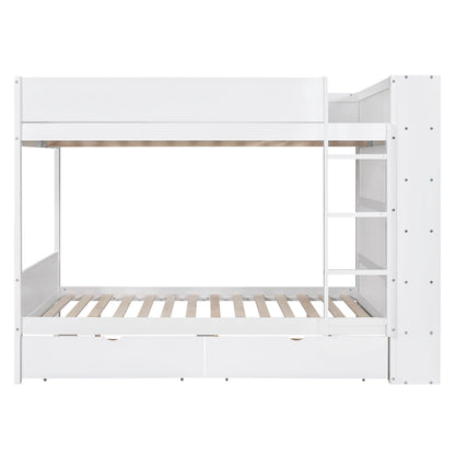 Full Over Full Bunk Bed With 2 Drawers And Multi-Layer Cabinet - White