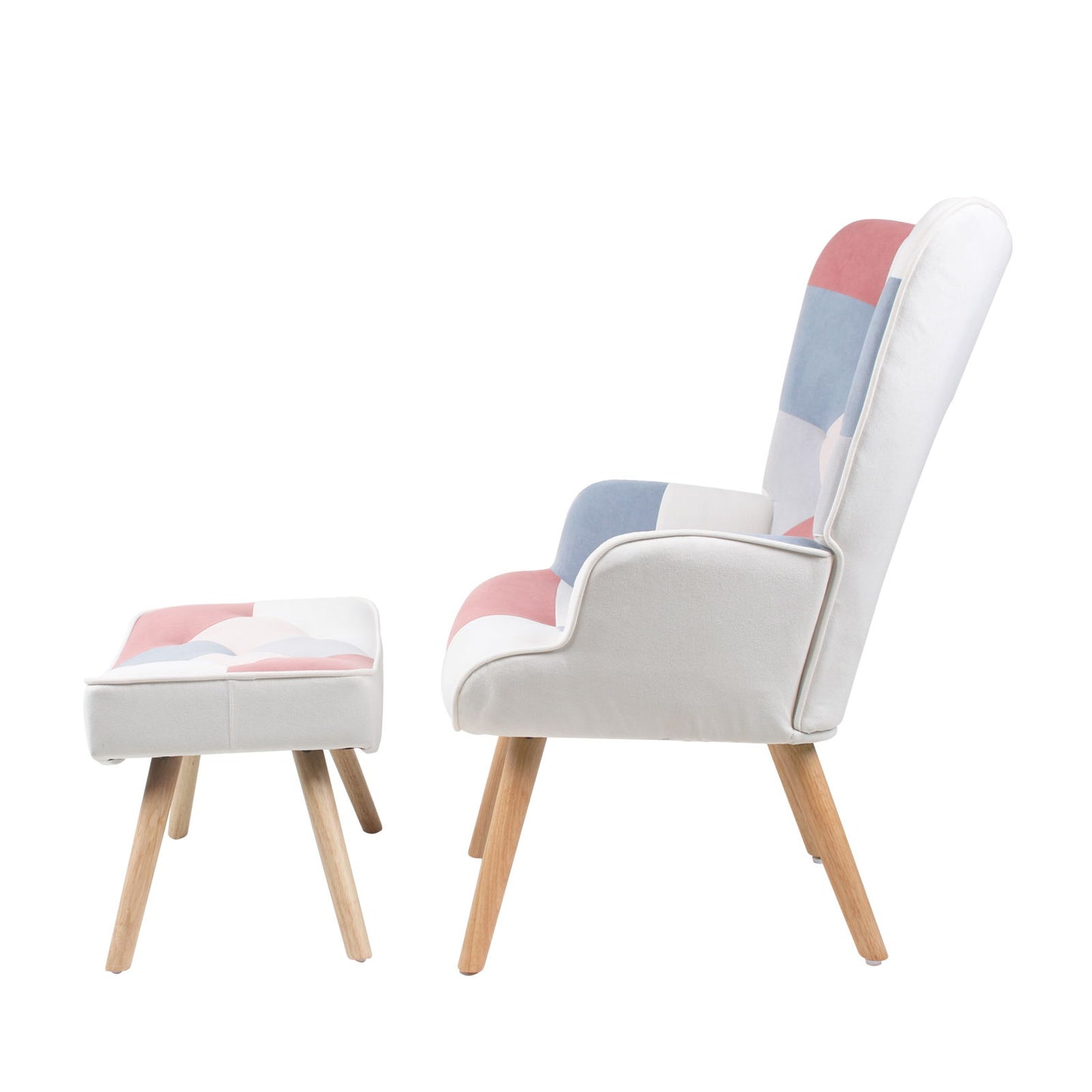 Accent Chair With Ottoman, Living Room Chair And Ottoman Set, Comfy Side Armchair For Bedroom, Creative Splicing Cloth Surface - Pink