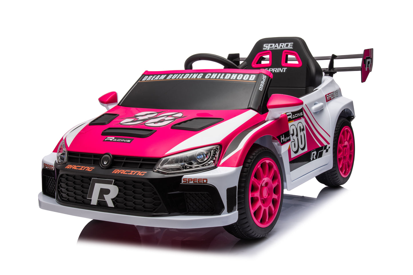 12V4A 20W*2 One Button Start, Forward And Backward, High And Low Speed, Music, Front Light, Power Display, Two Doors Can Open, 2.4G R / C, Seat Belt Four Wheel Absorber Kids Ride On Car - Pink