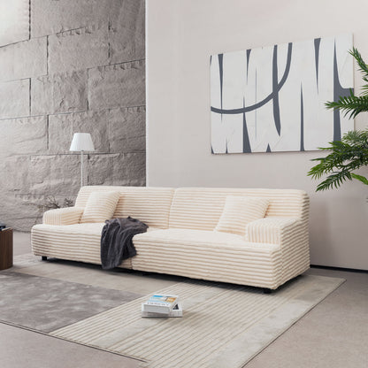 Modern Sofa Comfortable Cloud Sofa Soft Plush Corduroy Interior With Square Armrests - Beige