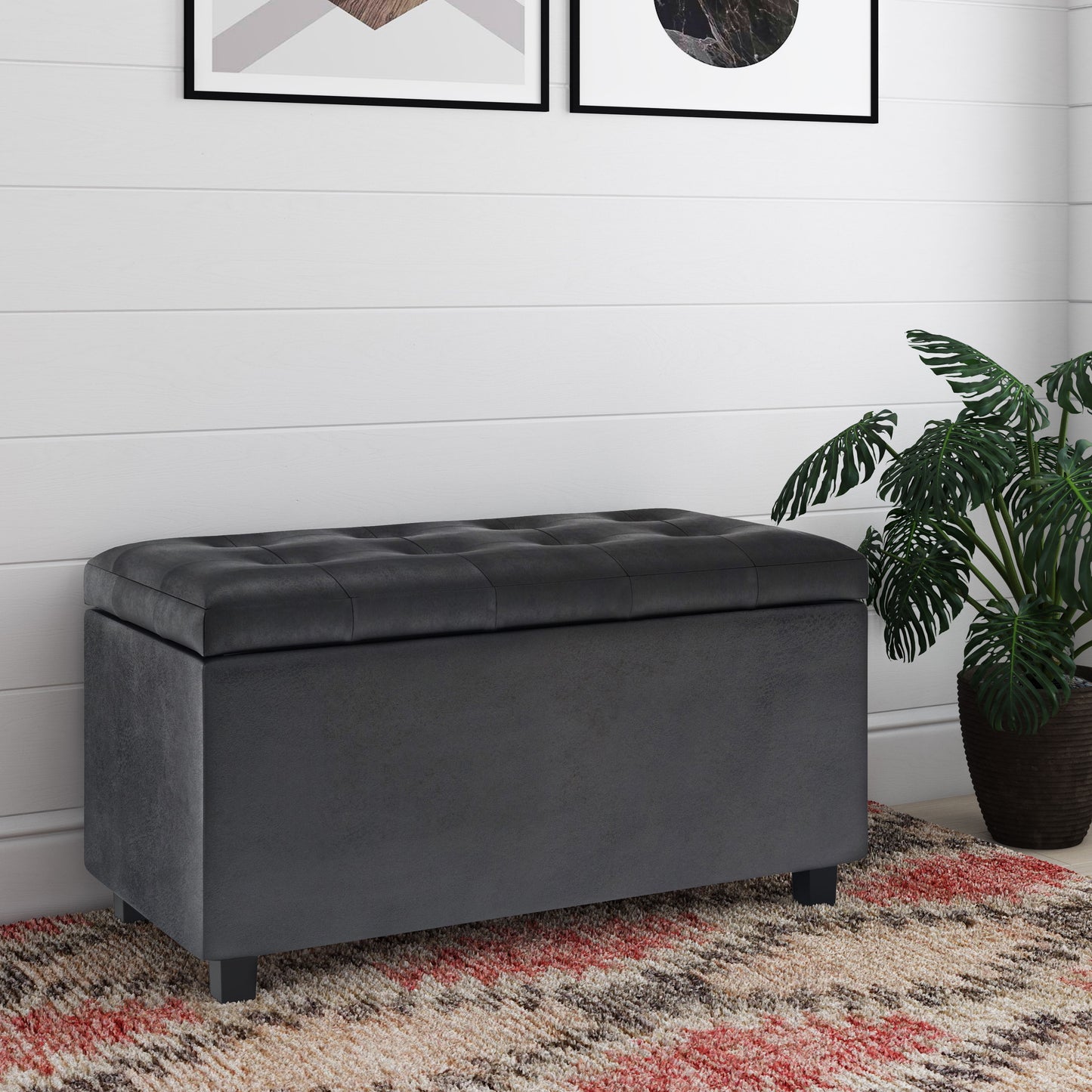 Cosmopolitan - Storage Ottoman - Distressed Black