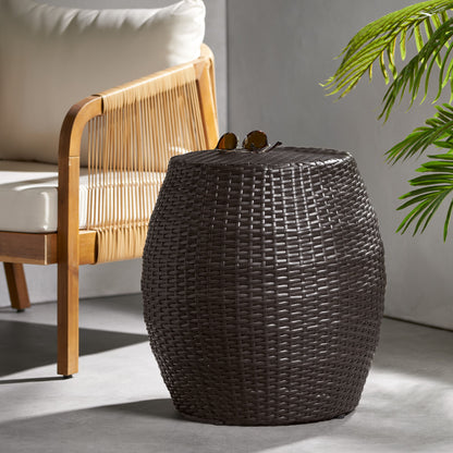 Outdoor Wicker Patio Side Table - Brown Multi