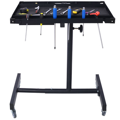 Adjustable Tear Down Work Table With Drawer For Garages, Repair Shops, And Diy, Portable, (4) 2.5" Swivel Casters, 220 Pound Capacity, Rubber Corners, Heavy Duty Steel - Black