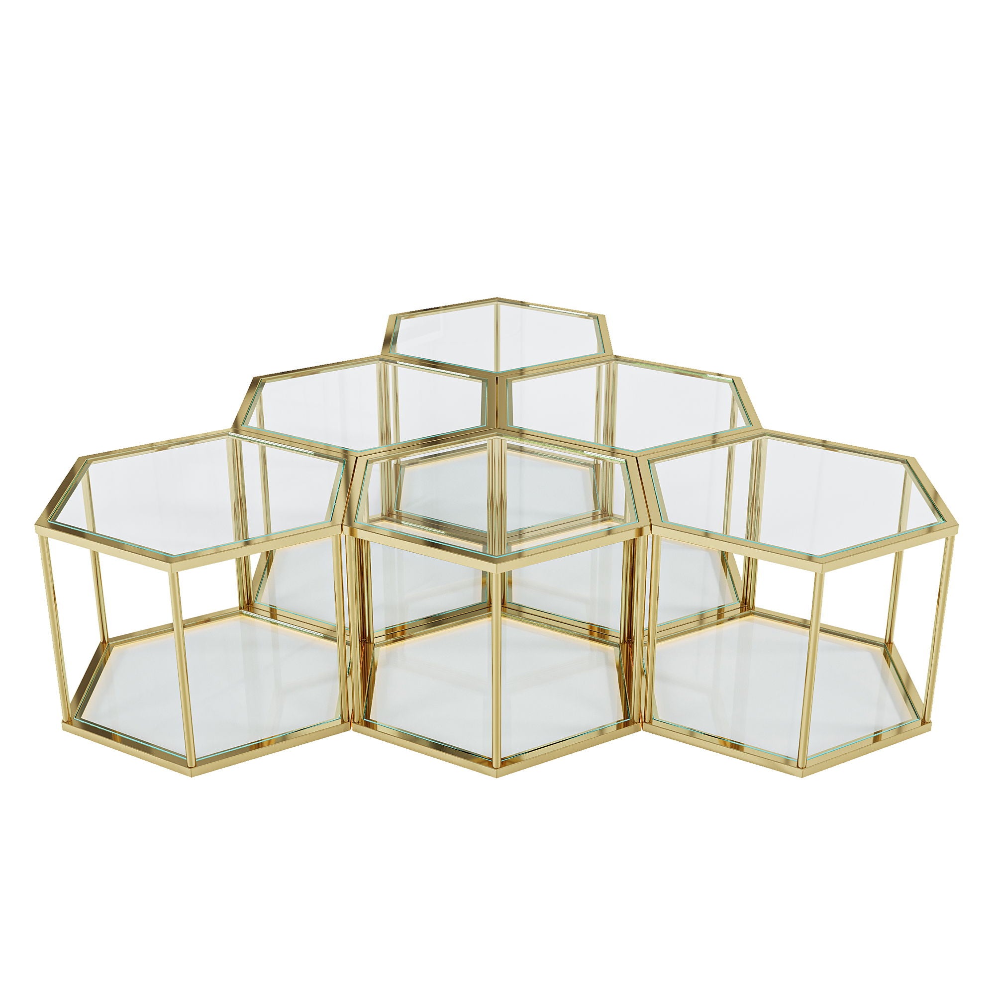 Modern Living Room Coffee Table With Stainless Steel Frame And Double Layer Tempered Glass - Gold