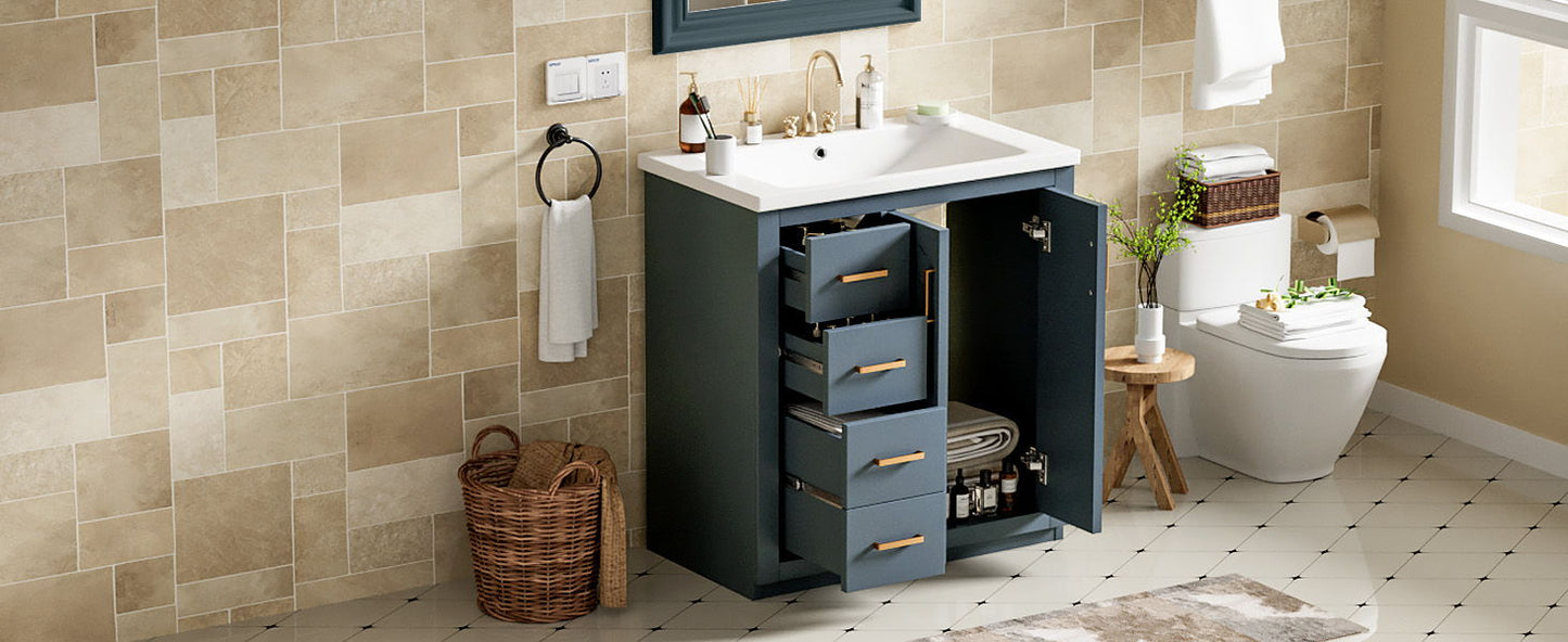 Bathroom Vanity With Ceramic Sink Combo, Frame Bathroom Storage Cabinet, Freestanding Vanity Set With 3 Drawers & Soft Closing Doors - Blue