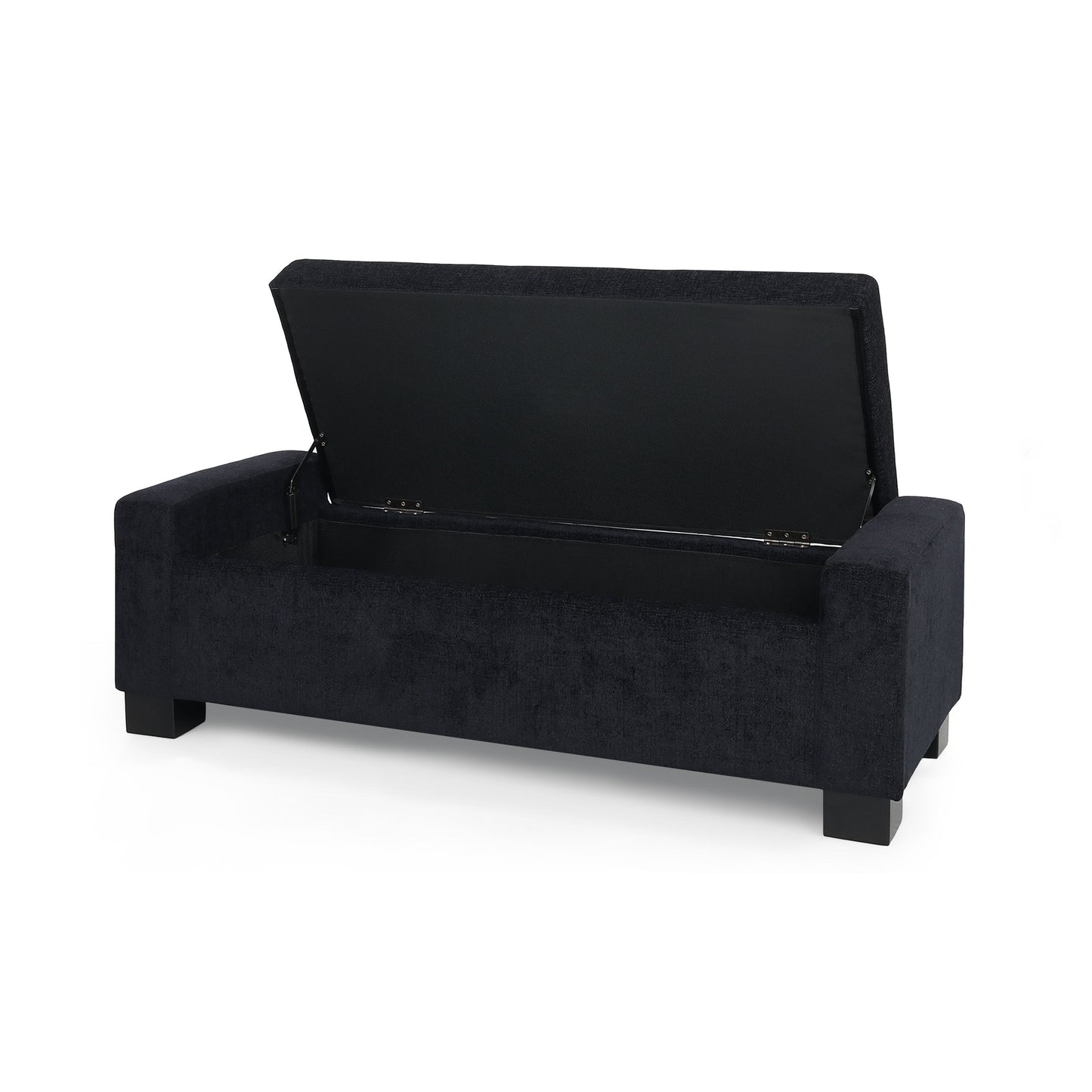 Textured Fabric Ottoman Bench With Hinged Lid - Dark Blue