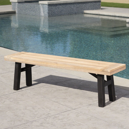 Outdoor Bench With Slat Panel Design And Frame - Natural / Gray