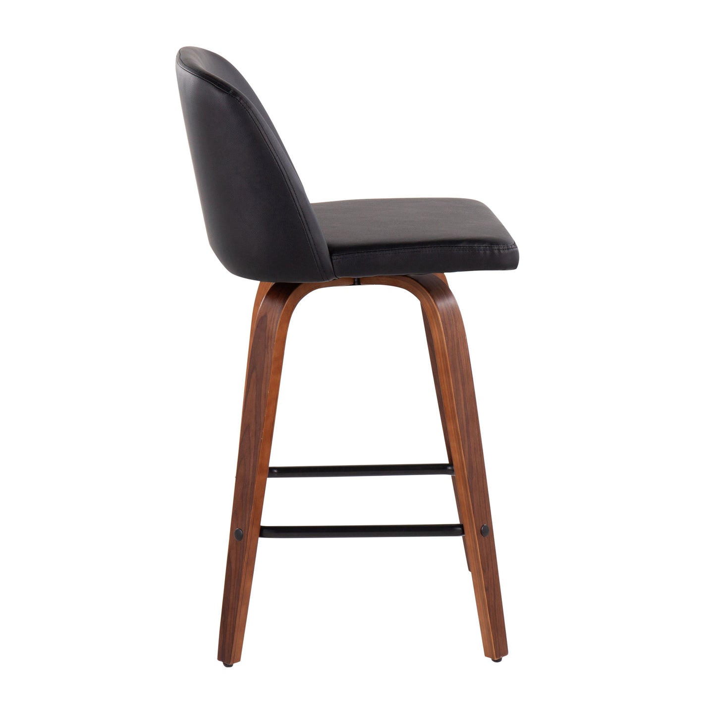 Toriano - Mid-Century Modern Fixed Height Counter Stool With Square Footrest (Set of 2) - Walnut / Black