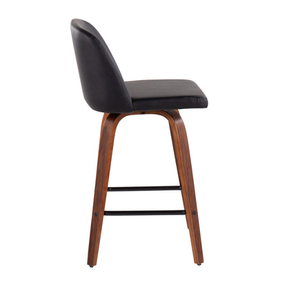 Toriano - Mid-Century Modern Fixed Height Counter Stool With Square Footrest (Set of 2) - Walnut / Black