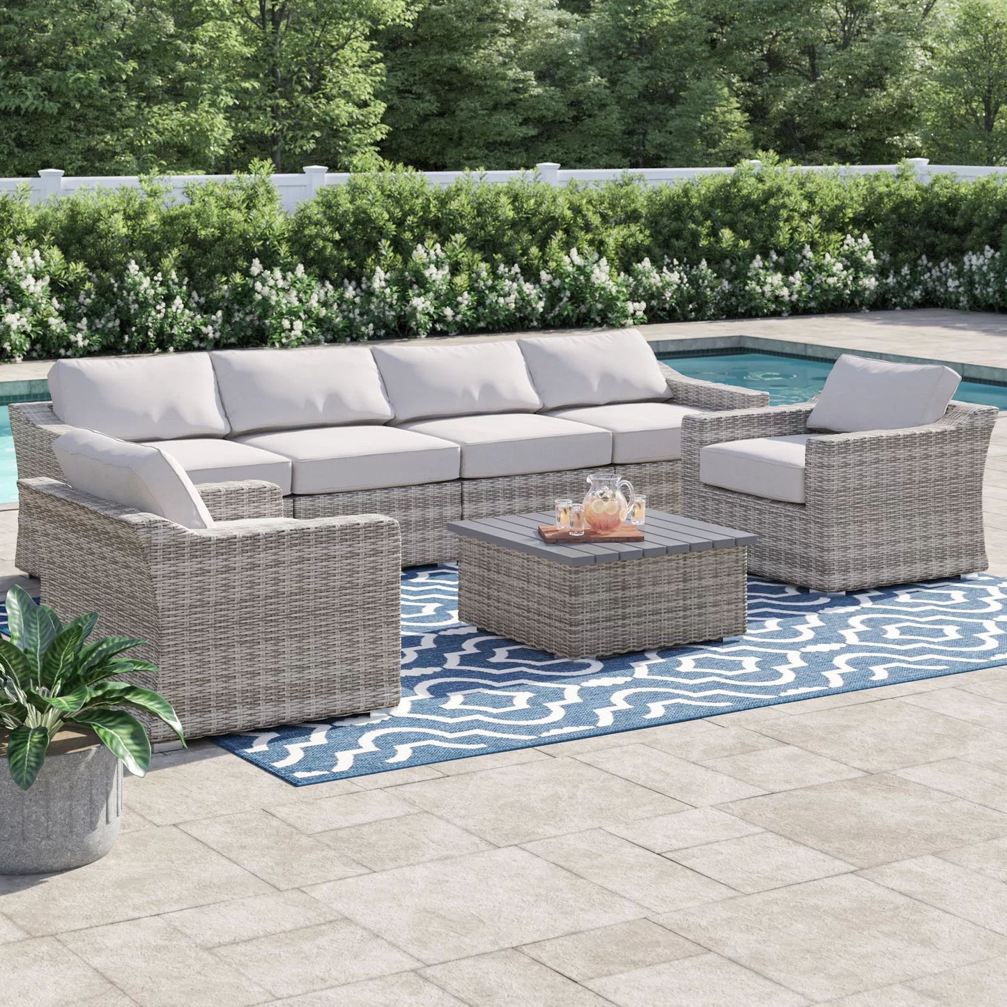 6 Person All Weather Sectional Seating Group With Cushions - Gray Mix