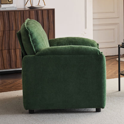Oversized Reading Armchair With Thick Cushions, High Back Support - Green