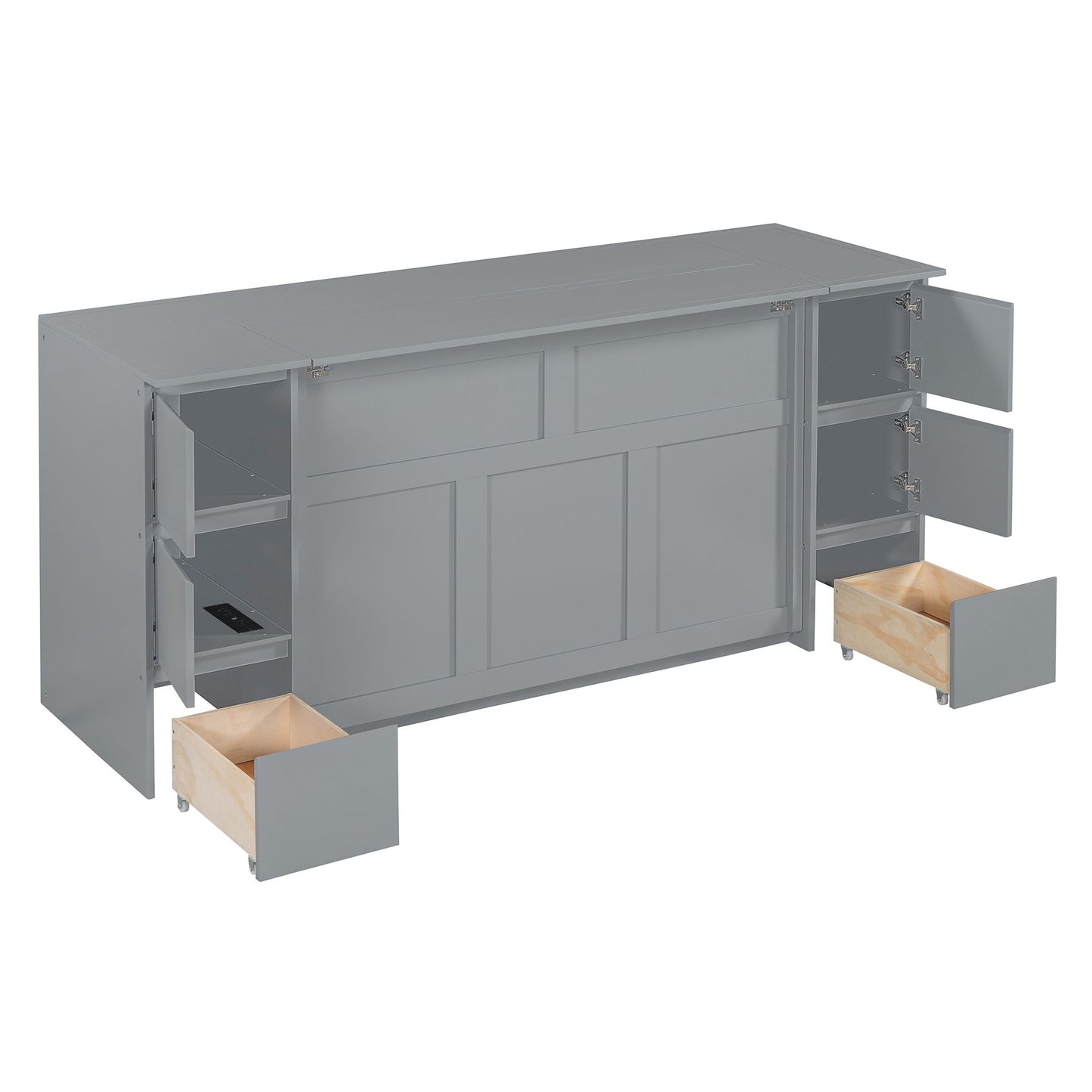 Full Size Murphy Bed With Drawers, Cabinets, And USB Ports - Gray