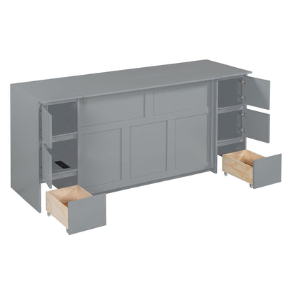 Full Size Murphy Bed With Drawers, Cabinets, And USB Ports - Gray