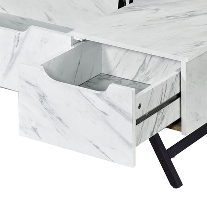 Throm - Faux Marble Grain Coffee Table With Lift Top - White