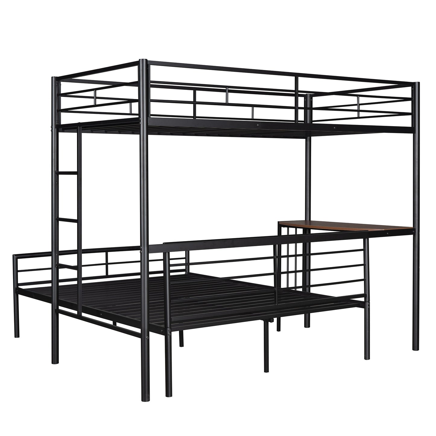 Twin Over Full Metal Bunk Bed With Desk, Ladder And Quality Slats For Bedroom - Metallic Black