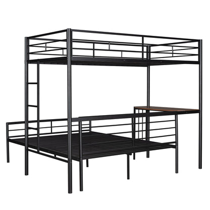 Twin Over Full Metal Bunk Bed With Desk, Ladder And Quality Slats For Bedroom - Metallic Black
