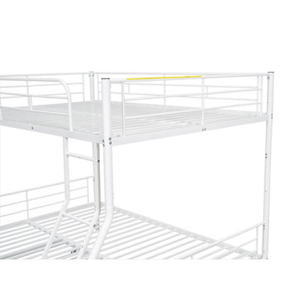 Full Long Over Queen Metal Bunk Bed With Trundle - White