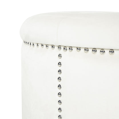 Elegant Round Ottoman With Studded Rim - Beige