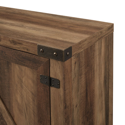 Rustic Farmhouse Double Barn Door 70" TV Stand For 80" TVs With Center Shelves - Rustic Oak