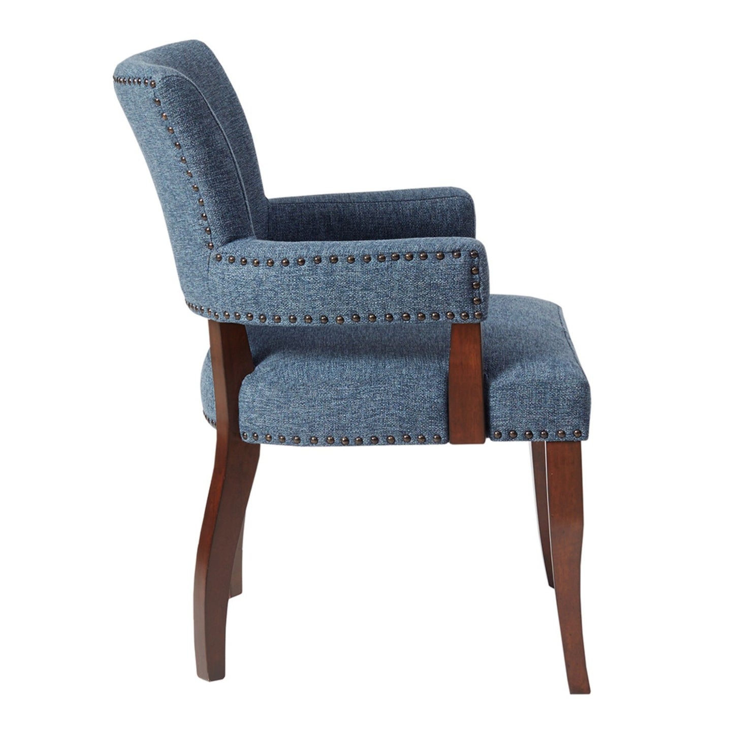 Arm Dining Chair With Brass Nail Head Detailing - Blue