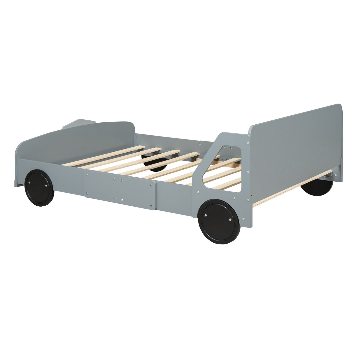Full Size Car Shaped Platform Bed With Wheels - Gray