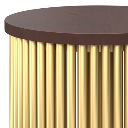 Demy - Metal And Wood Accent Table - Cognac / Gold