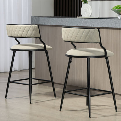 Counter Height Bar Stools Cover Kitchen Island Counter Bar Stool With Black Powder Coating Base And Footrest (Set of 2) - Beige