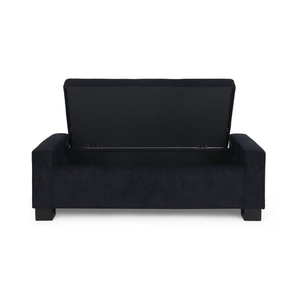Textured Fabric Ottoman Bench With Hinged Lid - Dark Blue