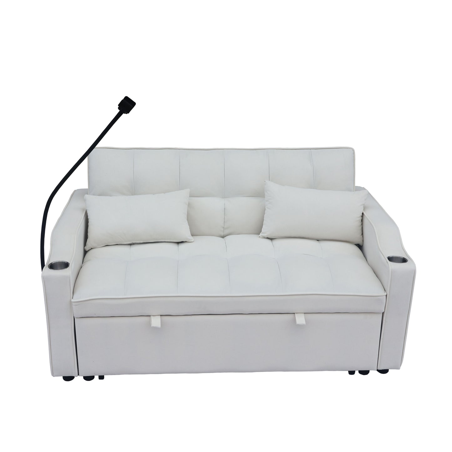 Modern Velvet Loveseat Futon Sofa Couch With Pullout Bed, Adjustable Reclining Backrest - Beige