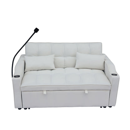 Modern Velvet Loveseat Futon Sofa Couch With Pullout Bed, Adjustable Reclining Backrest - Beige