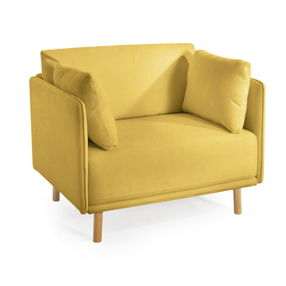 Modern Upholstered Accent Chair With Soft Cushions, Sleek Armrest Design - Yellow