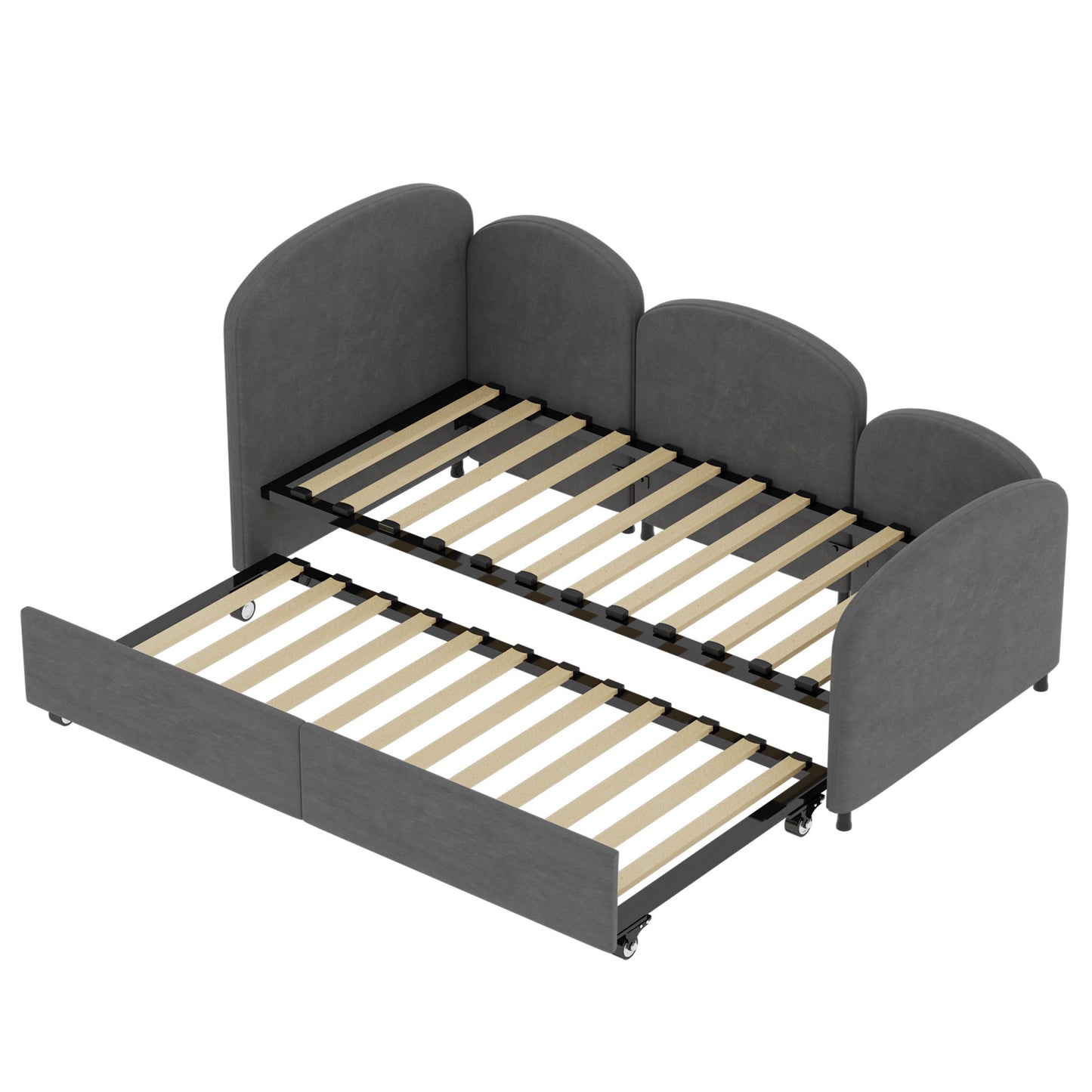 Modern Twin Size Upholstered Daybed With Additional Bed Frame - Dark Gray