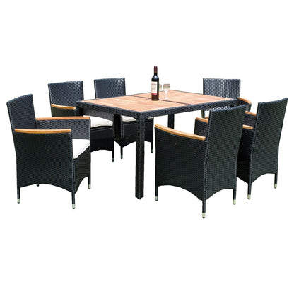 7 Piece Outdoor Patio Wicker Dining Set Patio Wicker Furniture Dining Set - Black / Cream